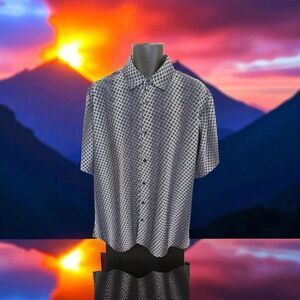 BASSIRI MEN'S CASUAL ABSTRACT SHORT SLEEVE SHIRT. BLACK WHITE GRAY CROSSES. 5191